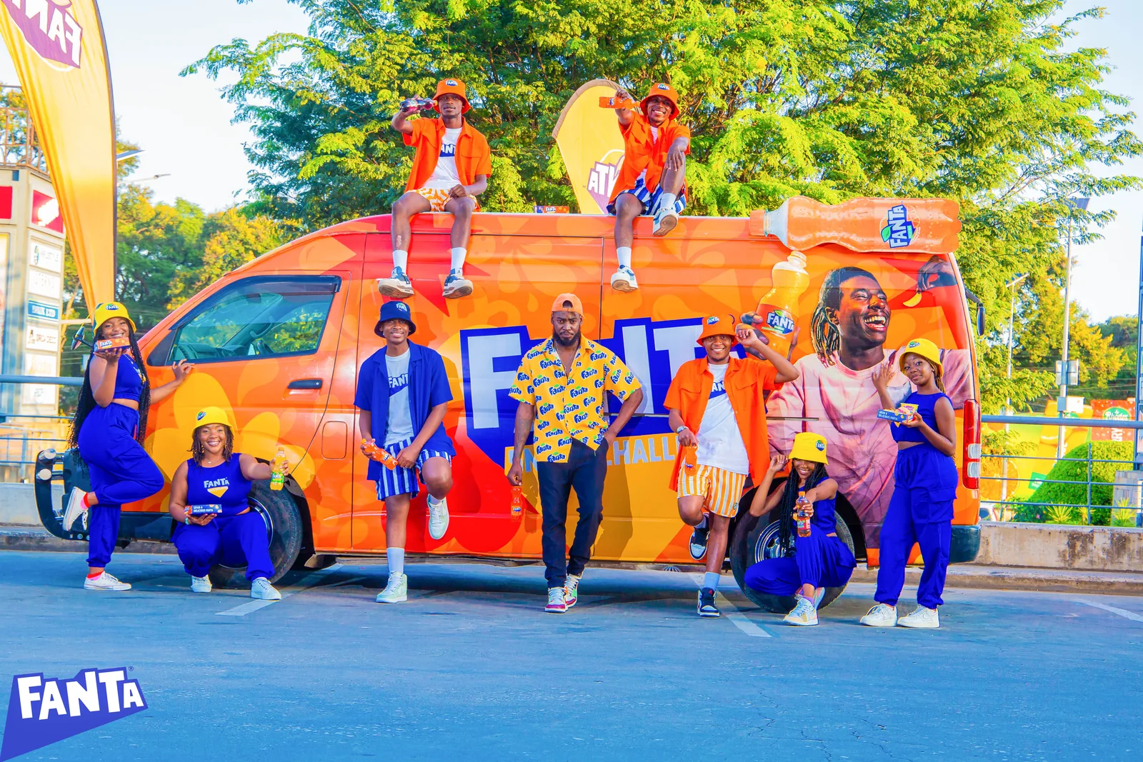 Guests and brand ambassadors at a colourful Fanta activation